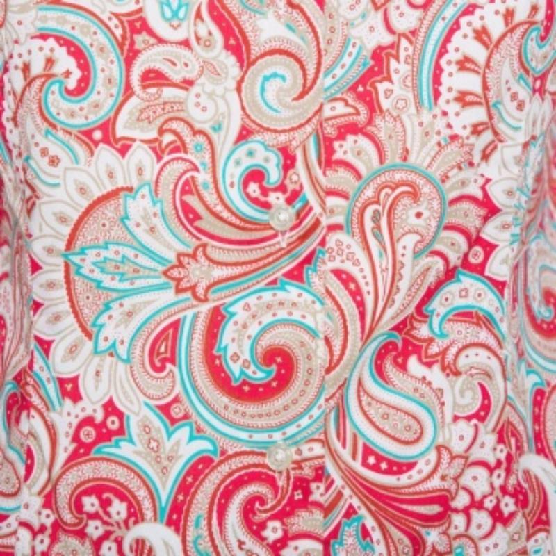 Etro Red Paisley Printed Stretch Cotton Button Front Shirt S For Sale 1