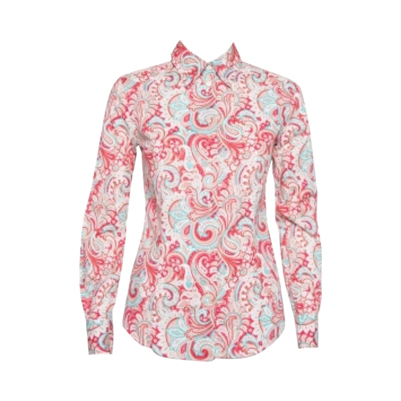 Etro Camisa roja de algodón elástico con estampado de cachemira y botones S