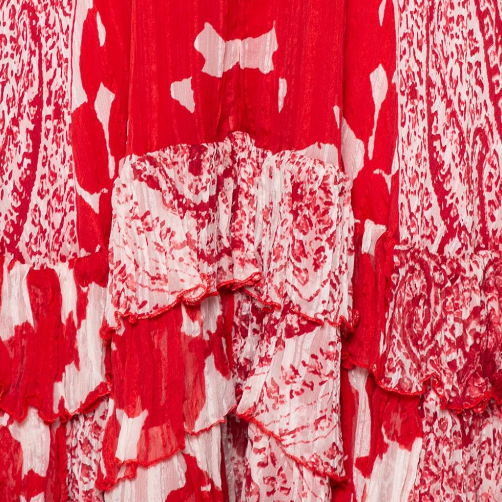 Women's Etro Red Printed Silk Tiered Mini Skirt S
