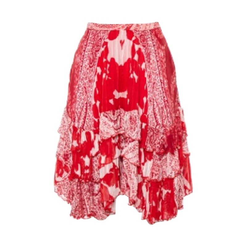 Etro Red Printed Silk Tiered Mini Skirt S