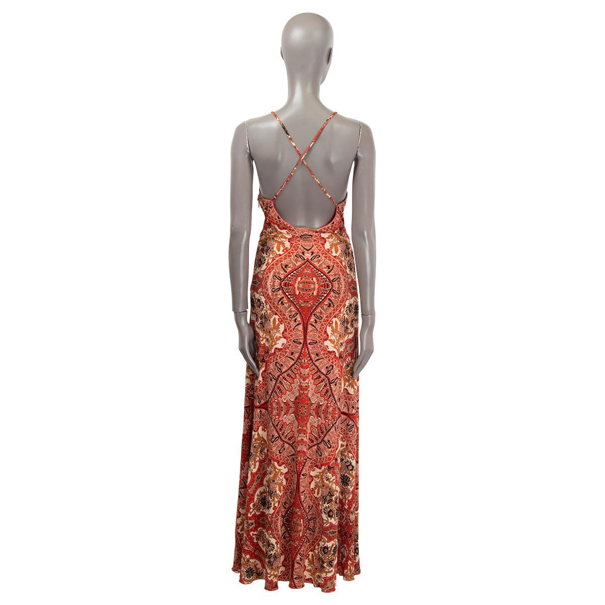 Brown ETRO red salmon black viscose PAISLEY SLEEVELESS MAXI Dress 42 M For Sale