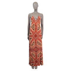 ETRO - Robe longue en viscose rouge saumon et noire, taille 42 M