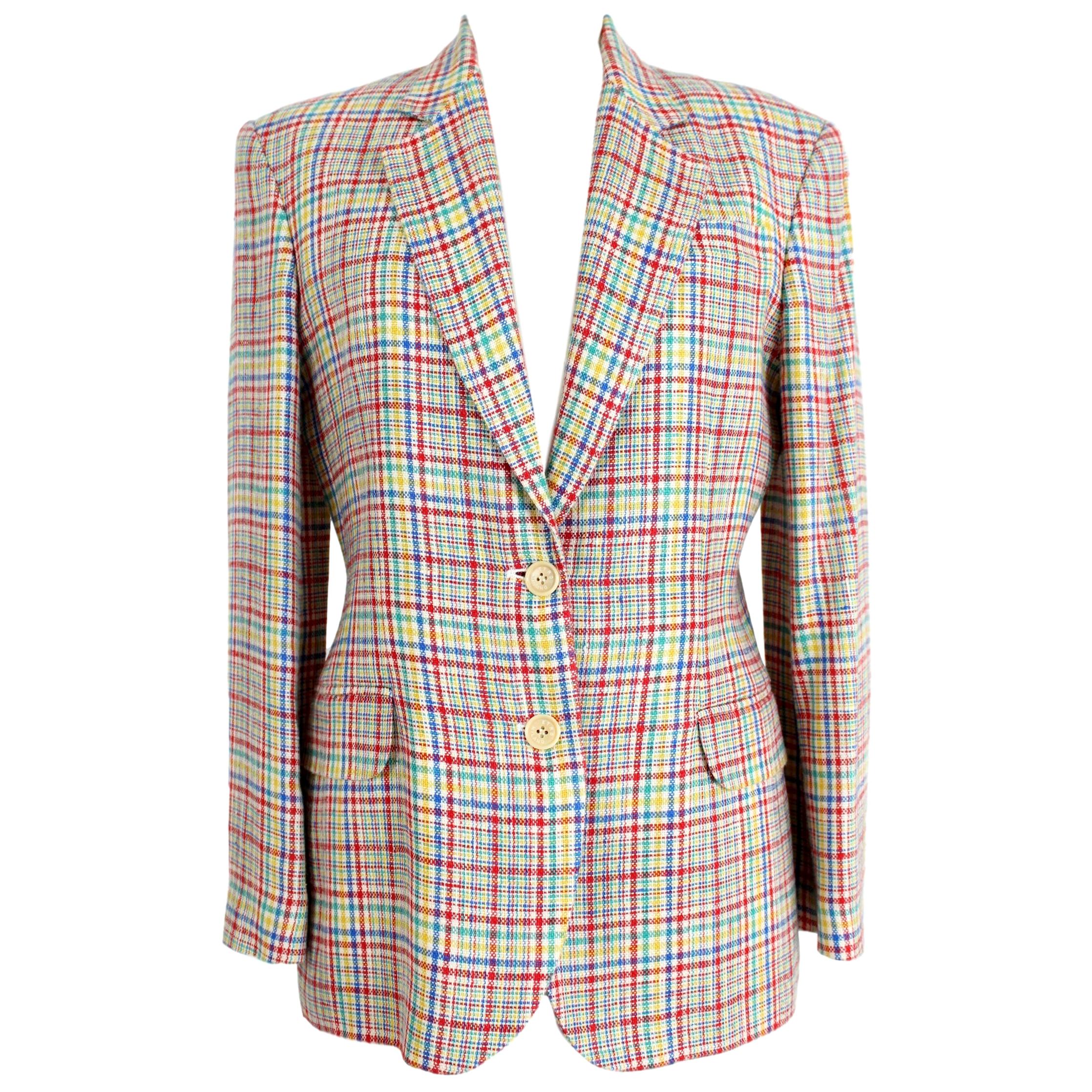 Etro Red Silk Fitted Check Jacket