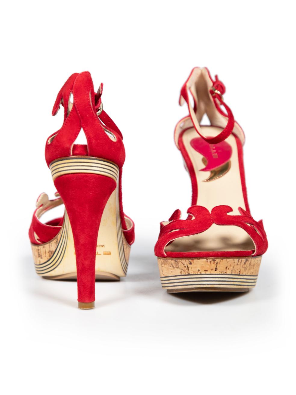 Etro Red Suede Wooden Platform Heels Size IT 40 In Good Condition For Sale In London, GB