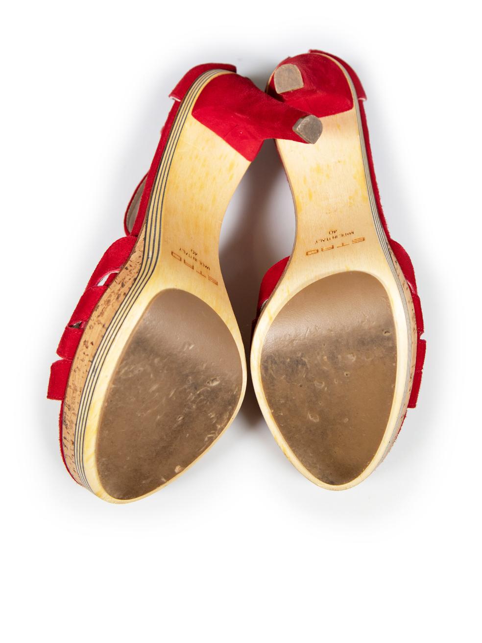 Women's Etro Red Suede Wooden Platform Heels Size IT 40 For Sale