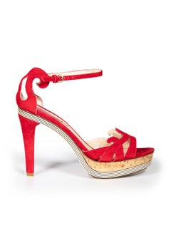 Etro Red Suede Wooden Platform Sandals Size IT 40