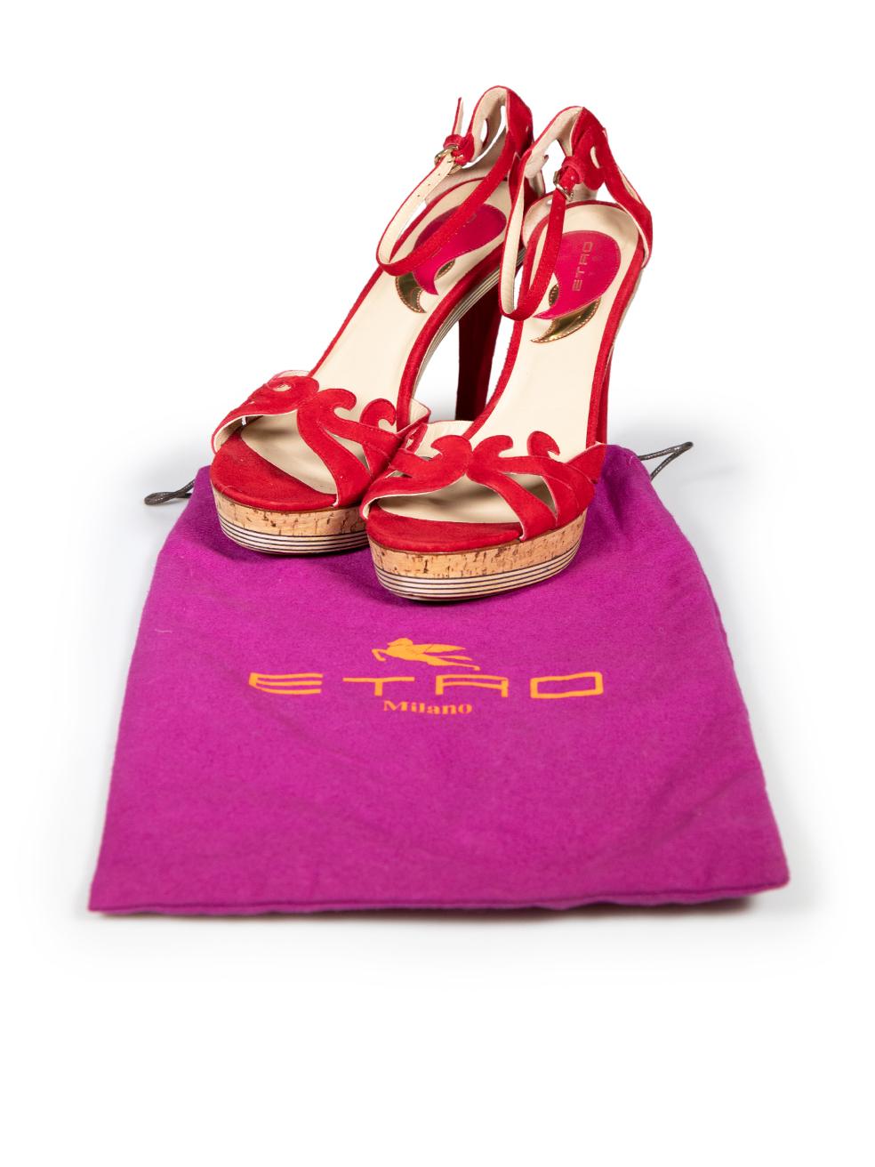 Etro Red Suede Wooden Platform Sandals Size IT 40 For Sale 3