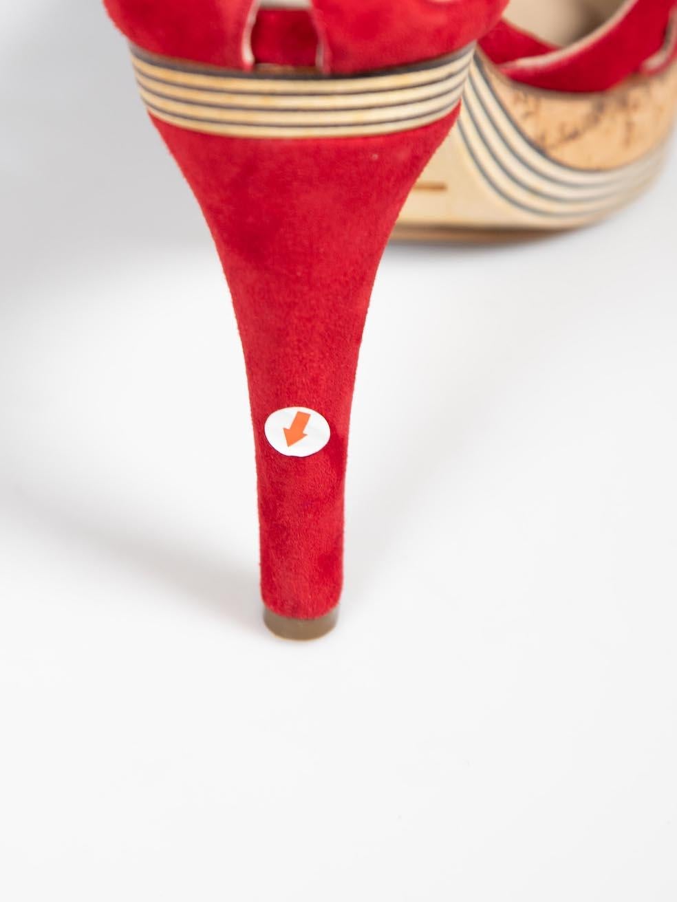 Etro Sandales à plateforme en bois et daim rouge taille IT 40 en vente 2