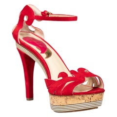 Etro Red Suede Wooden Platform Sandals Size IT 40