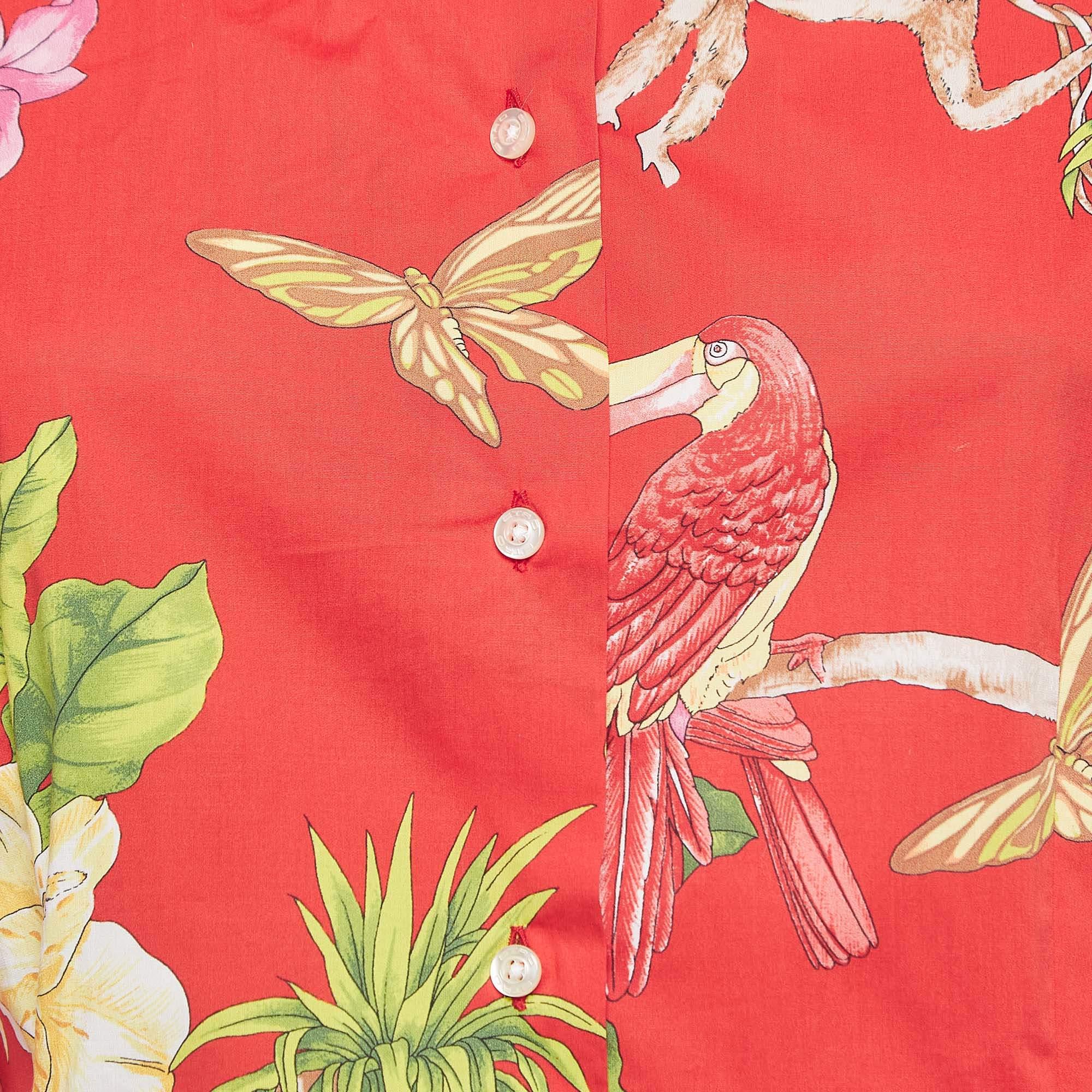Etro Red Tropical Print Cotton Shirt L In Good Condition For Sale In Dubai, Al Qouz 2