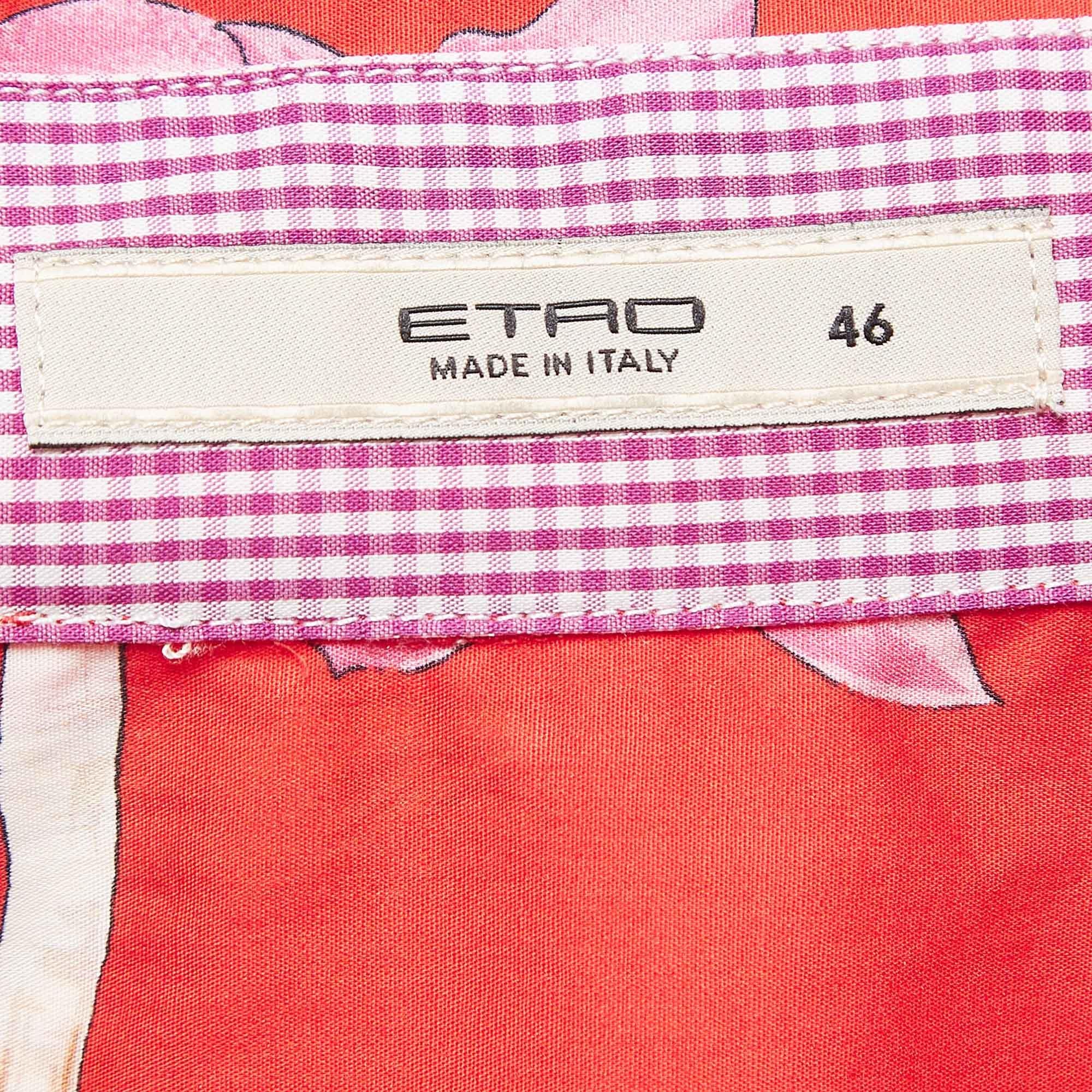 Women's Etro Red Tropical Print Cotton Shirt L For Sale