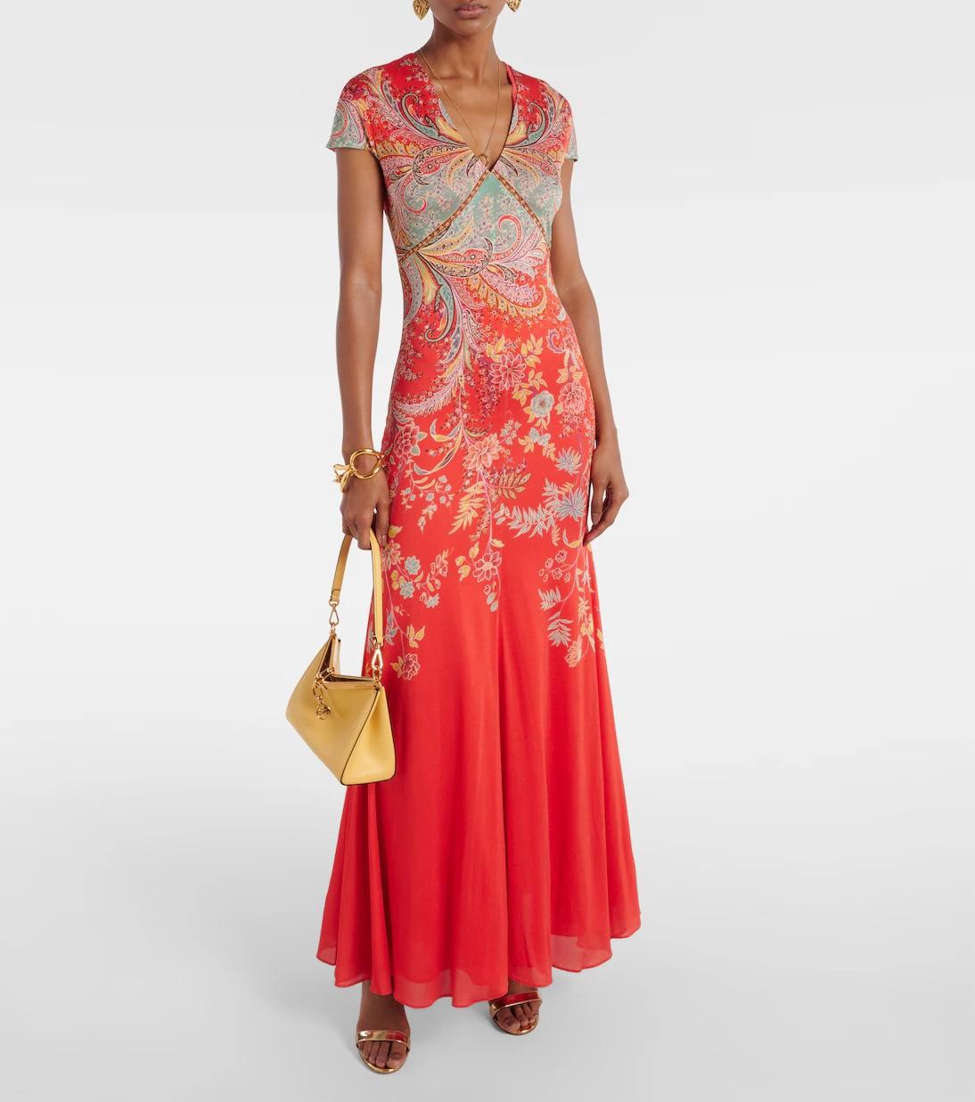 Etro rosso in viscosa 2024 PAISLEY Abito a maniche corte 44 L. in vendita 1