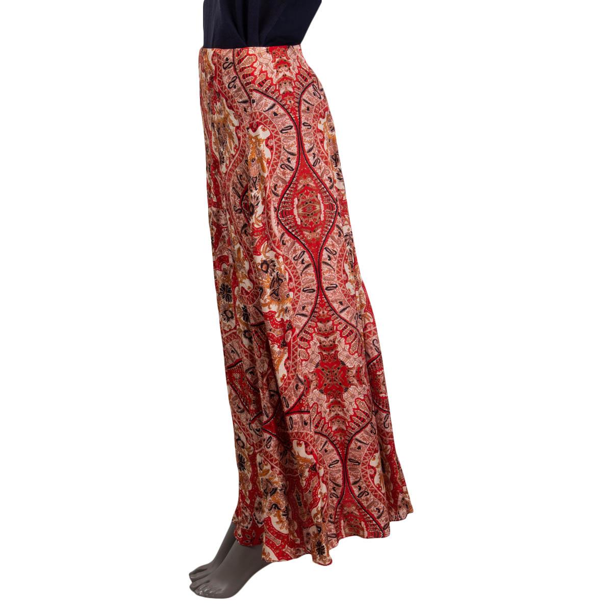 100% authentic Etro a-line skirt in red, black, mustard and off-white viscose (65%) and silk (35%). Features a paisley print. Opens with a concealed zipper and a hook at the back. Unlined. Has been worn and is in excellent condition. 

Matching