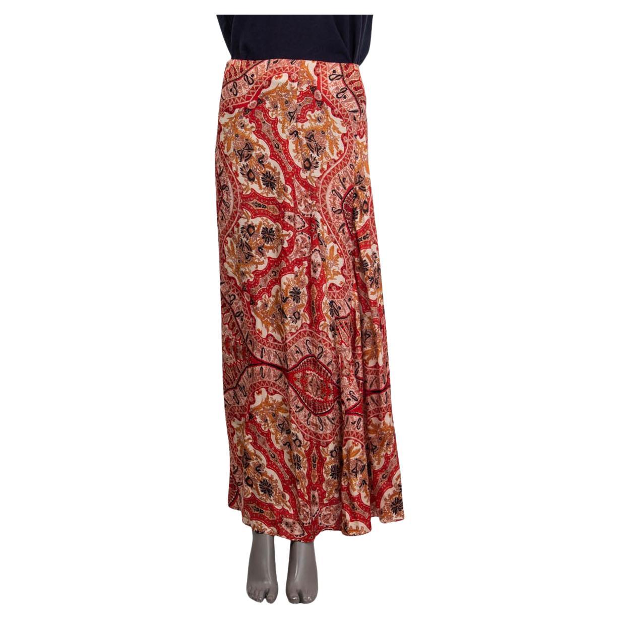 ETRO red viscose PAISLEY CREPE MAXI Skirt 42 M For Sale