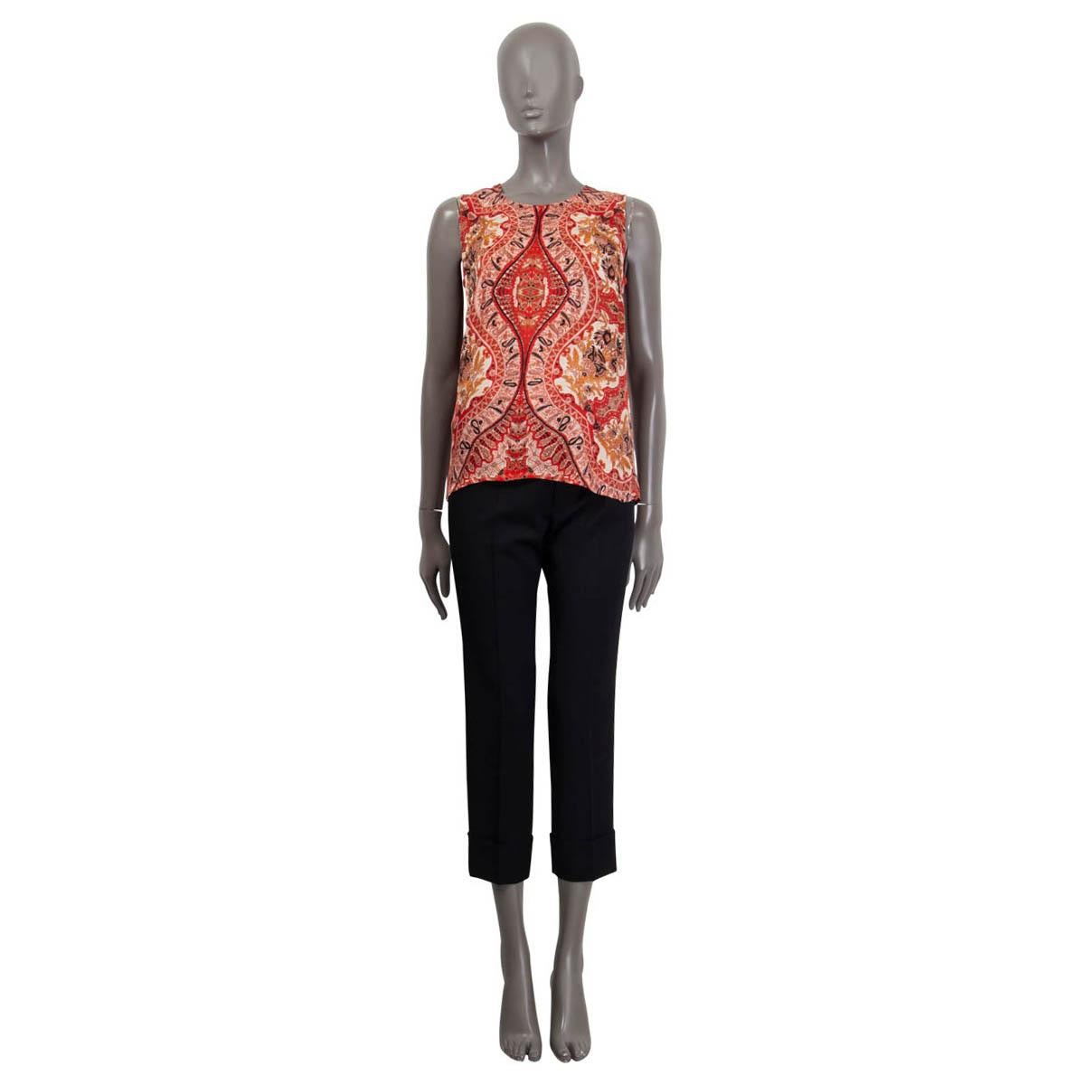 100% authentic Etro tank-top in red, mustard, off-white and black viscose (65%) and silk (35%). Opens with eight buttons at the back. Unlined. Has been worn and is in excellent condition. 

Matching skirt available in separate