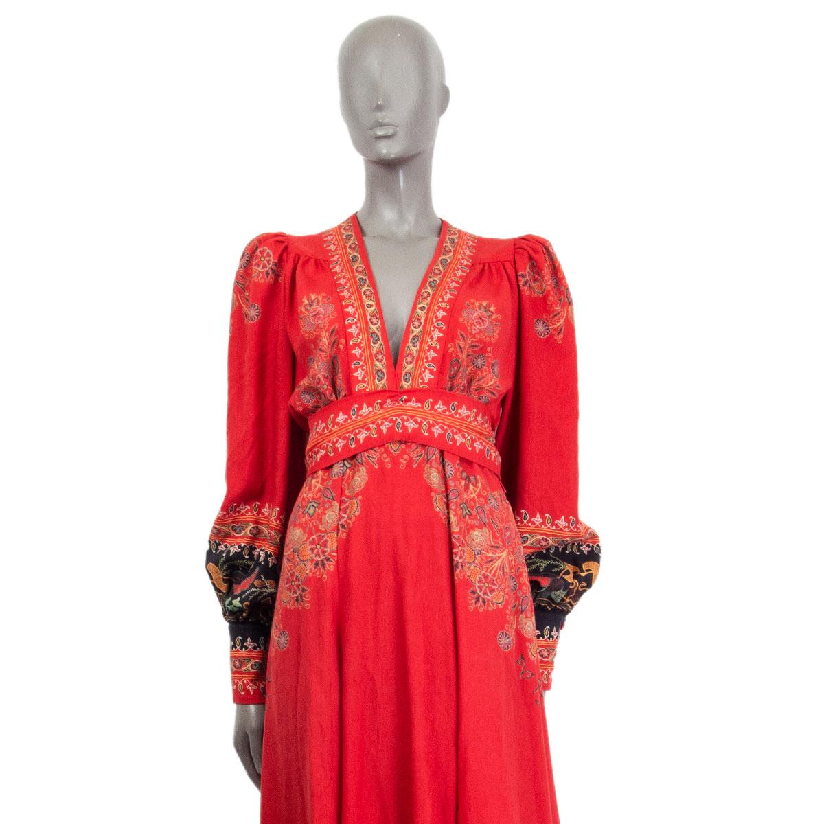 ETRO rote Wolle & Seide 2020 Floral gegürtetes Maxikleid 40 S (Rot)