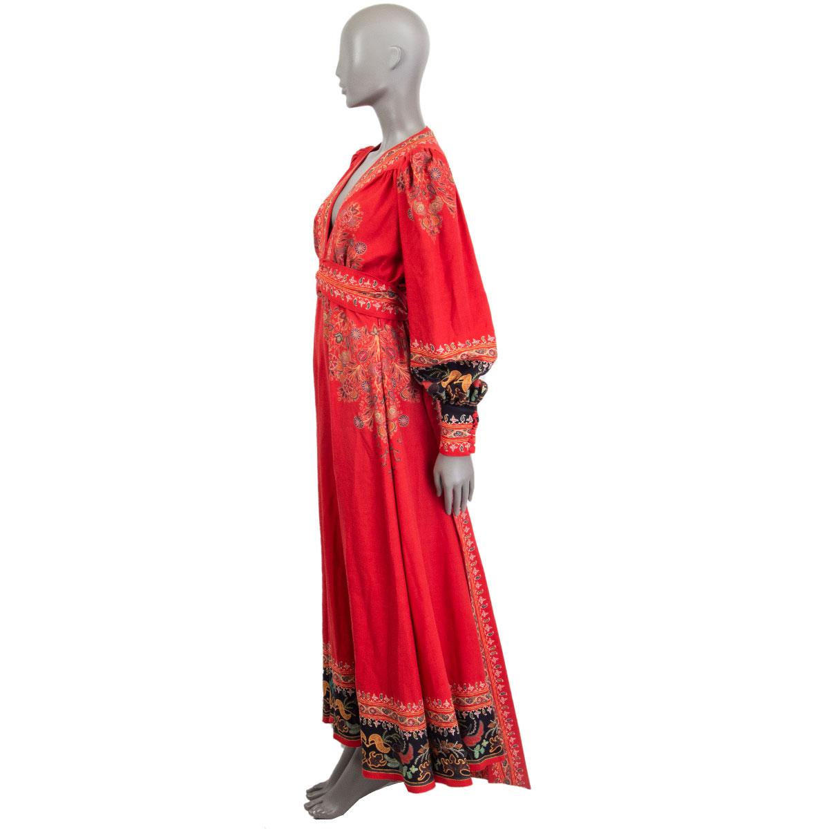 ETRO rote Wolle & Seide 2020 Floral gegürtetes Maxikleid 40 S im Zustand „Hervorragend“ in Zürich, CH