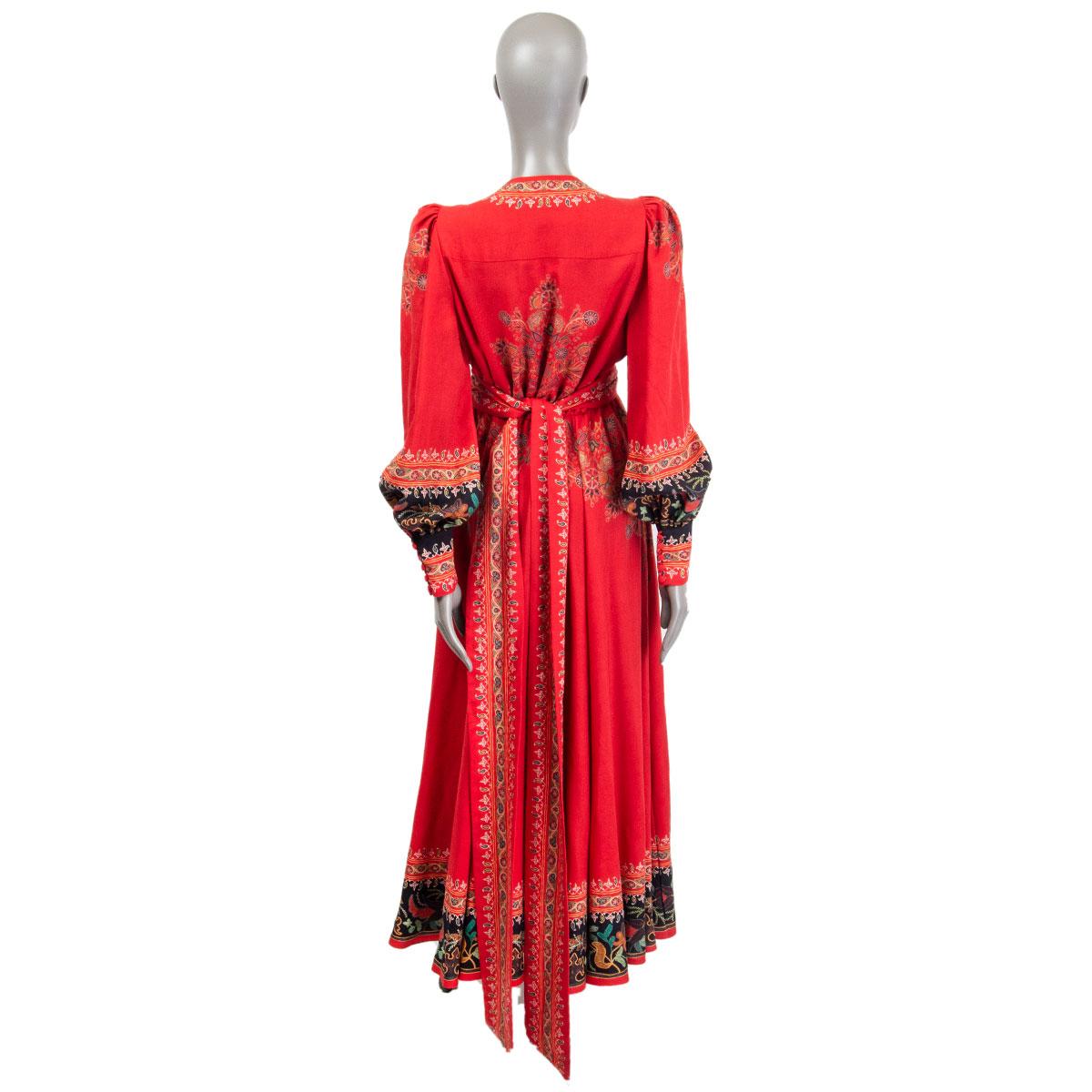 ETRO rote Wolle & Seide 2020 Floral gegürtetes Maxikleid 40 S Damen