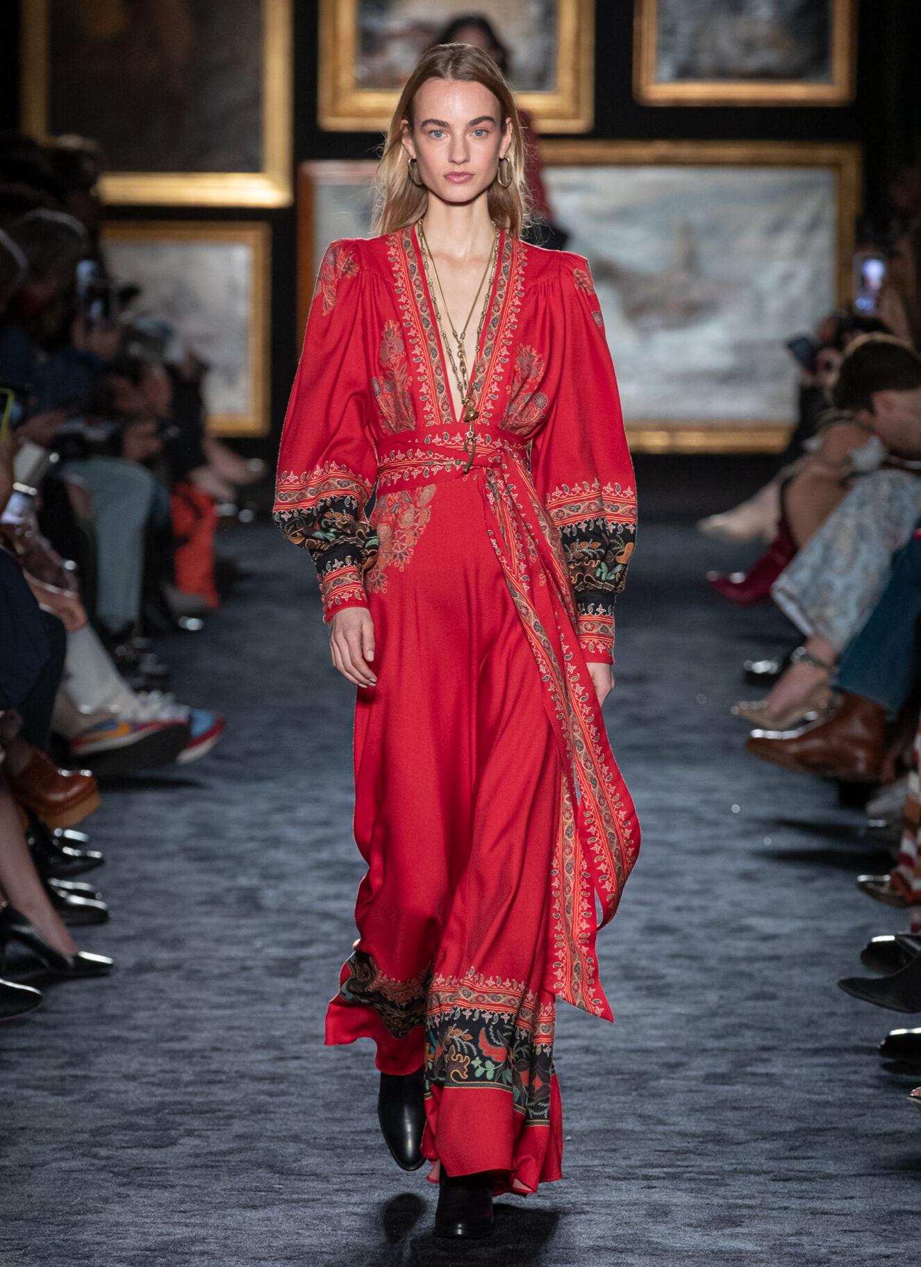 ETRO rote Wolle & Seide 2020 Floral gegürtetes Maxikleid 40 S 2
