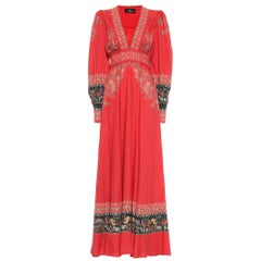 ETRO laine rouge & soie 2020 Floral Belted Maxi Dress 40 S
