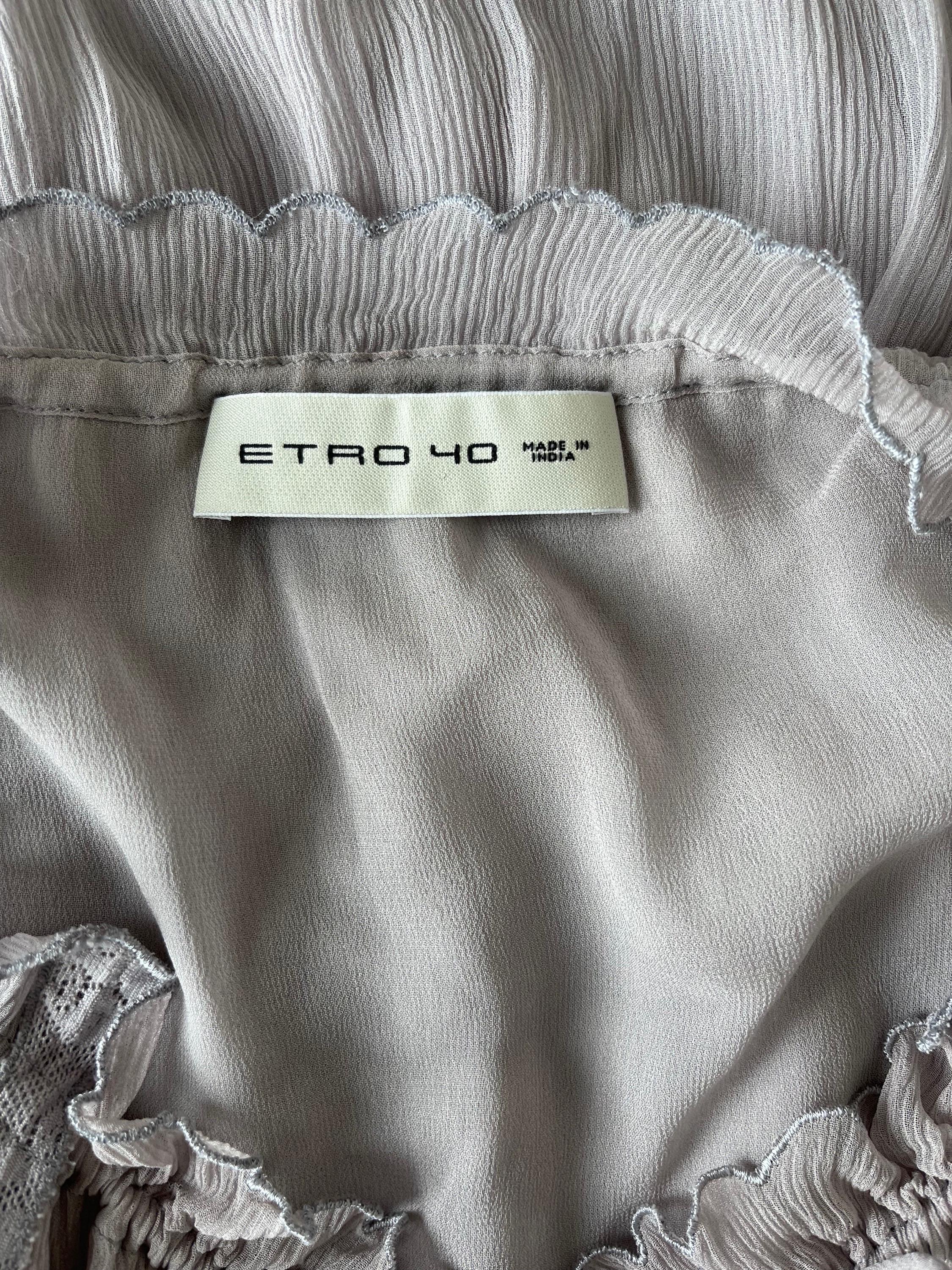 ETRO Resort 2020 - Robe longue à manches cloche en mousseline de soie grise de style bohème, années 70 Pour femmes en vente