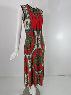Etro – geripptes Maxikleid aus Jersey in Orange, Weiß und Grün mit Paisley-Muster und Rundhalsausschnitt, ärmellos