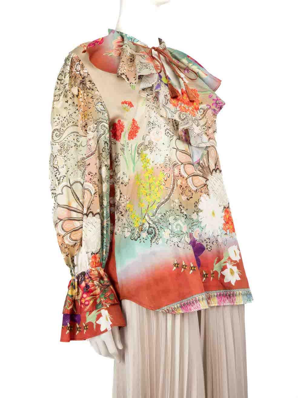 CONDITION is Very good. Hardly any visible wear to the blouse is evident on this used Etro designer resale item.
 
 
 
 Details
 
 
 Multicolour
 
 Cotton
 
 Blouse
 
 Floral print
 
 Long sleeves
 
 Ruffle cuffs
 
 V-neck
 
 Tassel details
 
 
 
 
