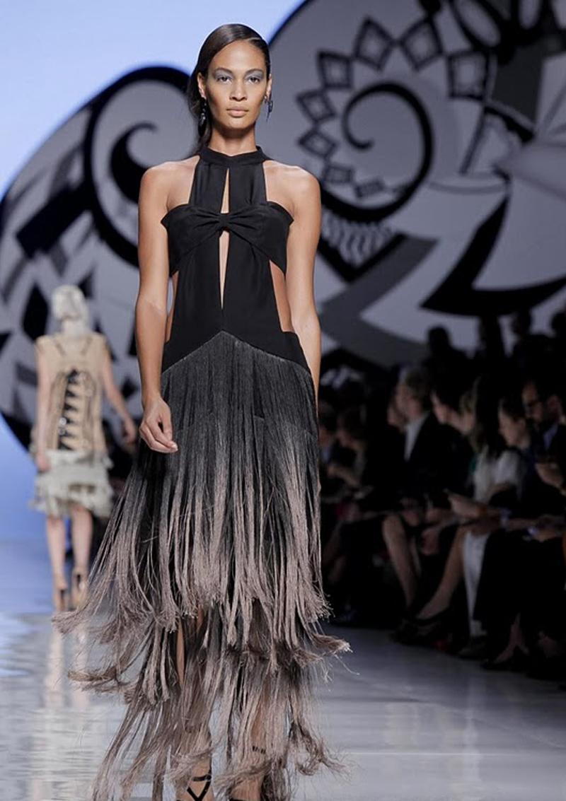Etro Runway Black Degrade Silk Fringe Cut Out Dress It. 42 For Sale 1