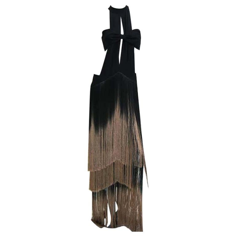 Etro Runway Black Degrade Silk Fringe Cut Out Dress It. 42 For Sale