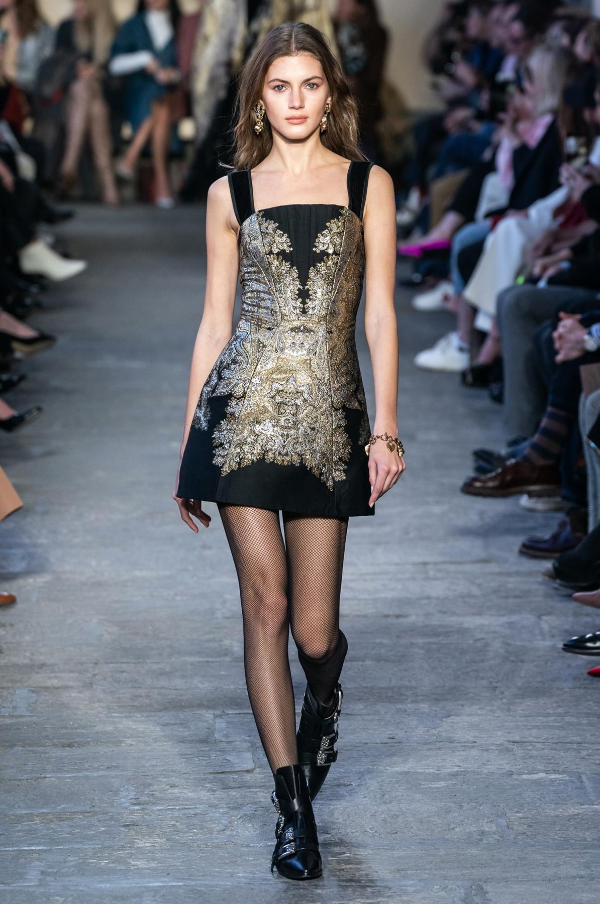 Brown Etro Fall 2019 Runway Black & Gold Embroidered Jacquard Cocktail Dress Size 40