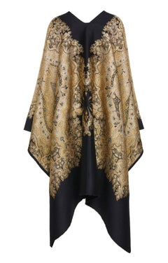 Etro Runway Black & Gold Metallic Paisley Pattern Wool-Blend Jacquard Cape