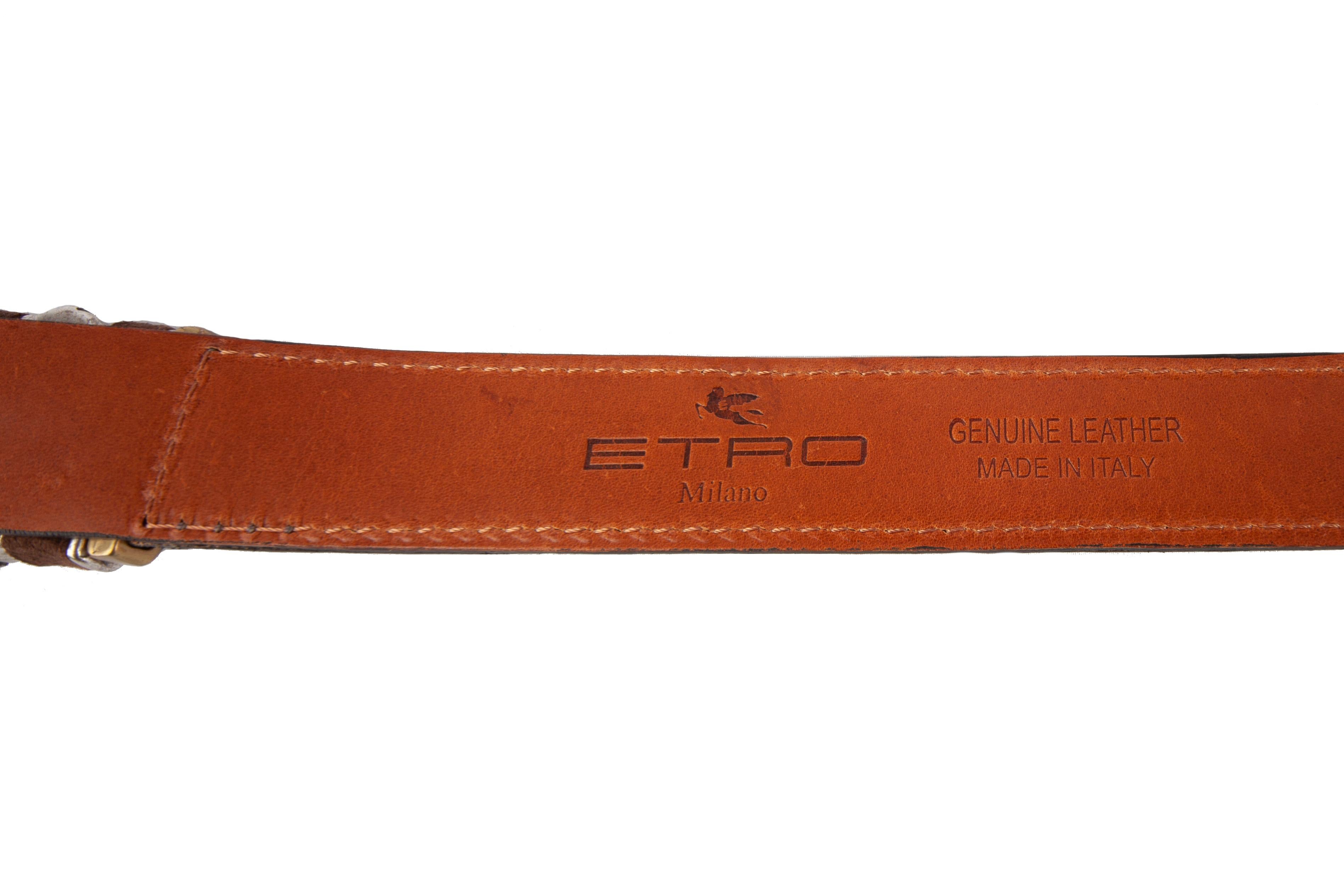 Women's Etro Runway Brown Leather Gold Buckle Belt Size Medium