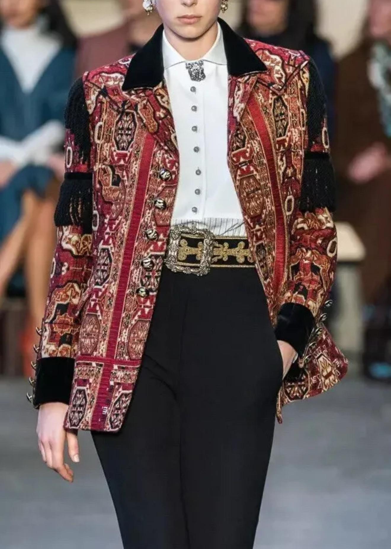 Marron ETRO Runway F/W  Veste en velours et jacquard à franges 2019  IT 40 en vente
