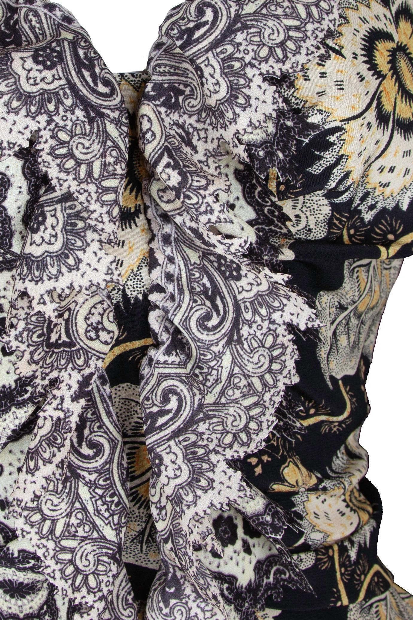 Etro Runway Long Sleeve Ruffle Black Floral Dress Size 42 In New Condition In Paradise Island, BS