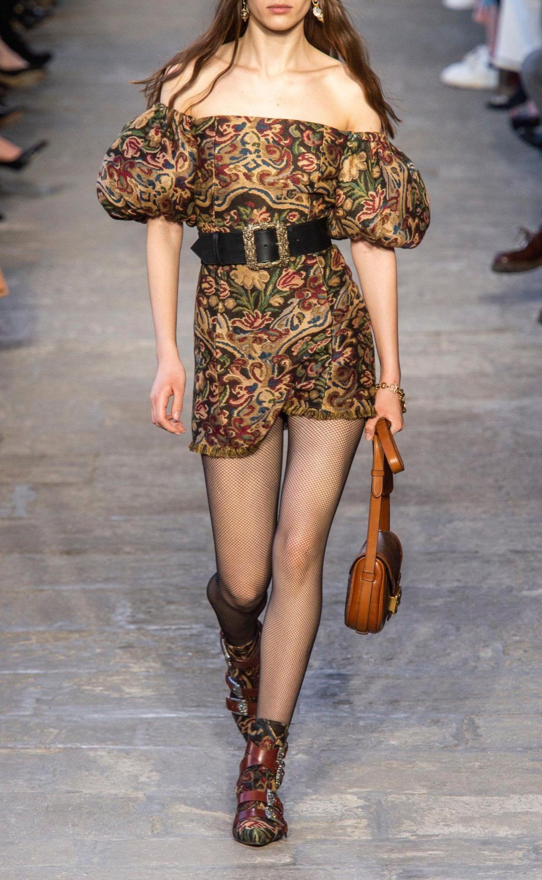 Brown Etro Fall 2019 Runway Off The Shoulder Floral Jacquard Mini Dress Size 40