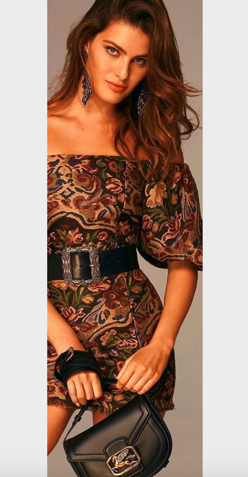 Women's Etro Fall 2019 Runway Off The Shoulder Floral Jacquard Mini Dress Size 40