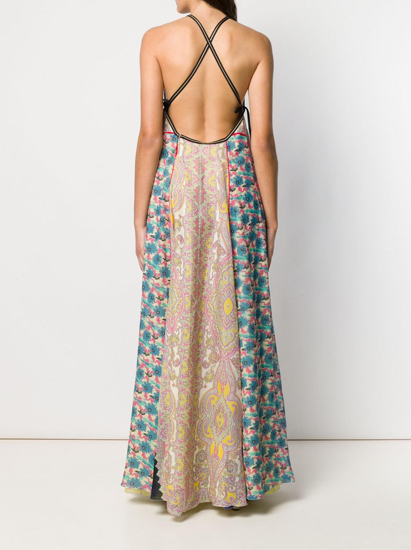 Brown Etro Runway Paisley Silk Backless Flowy Maxi Dress Size 40