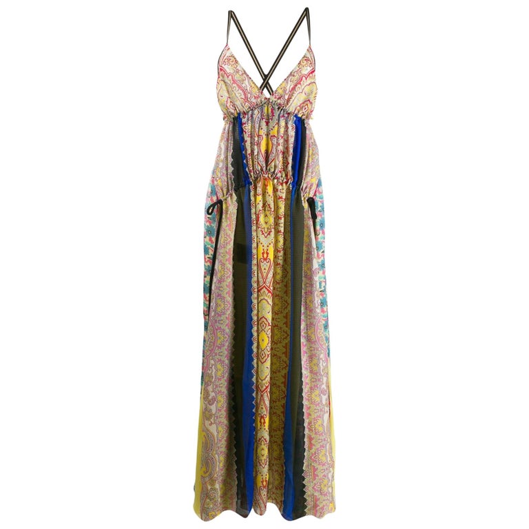 Etro Runway Paisley Silk Backless Flowy Maxi Dress Size 40 at 1stDibs