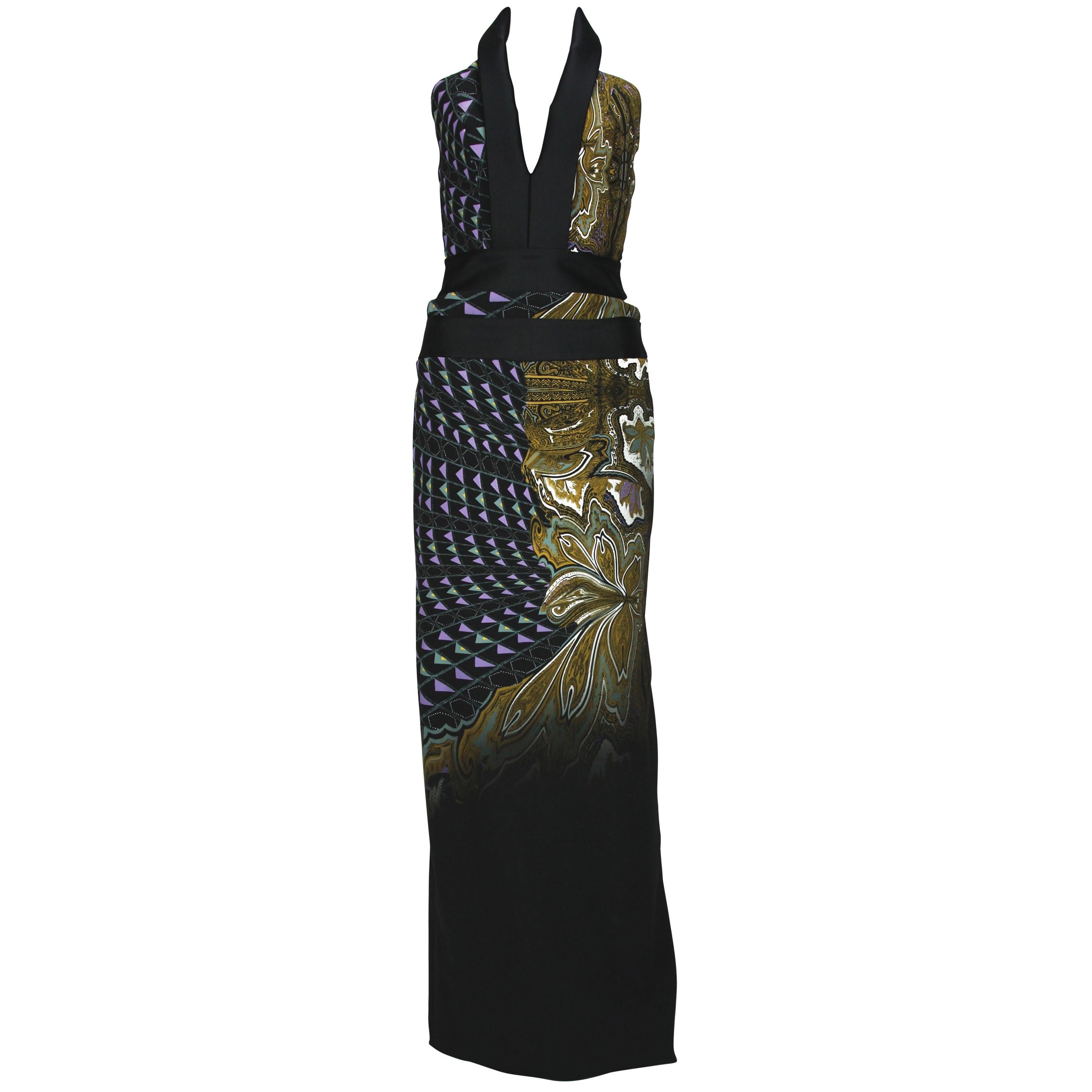 ETRO Runway Printed Side Cutout Open Back Halter Style Dress Gown It 42 - US 6