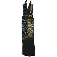 ETRO Runway Printed Side Cutout Open Back Halter Style Dress Gown It 42 - US 6