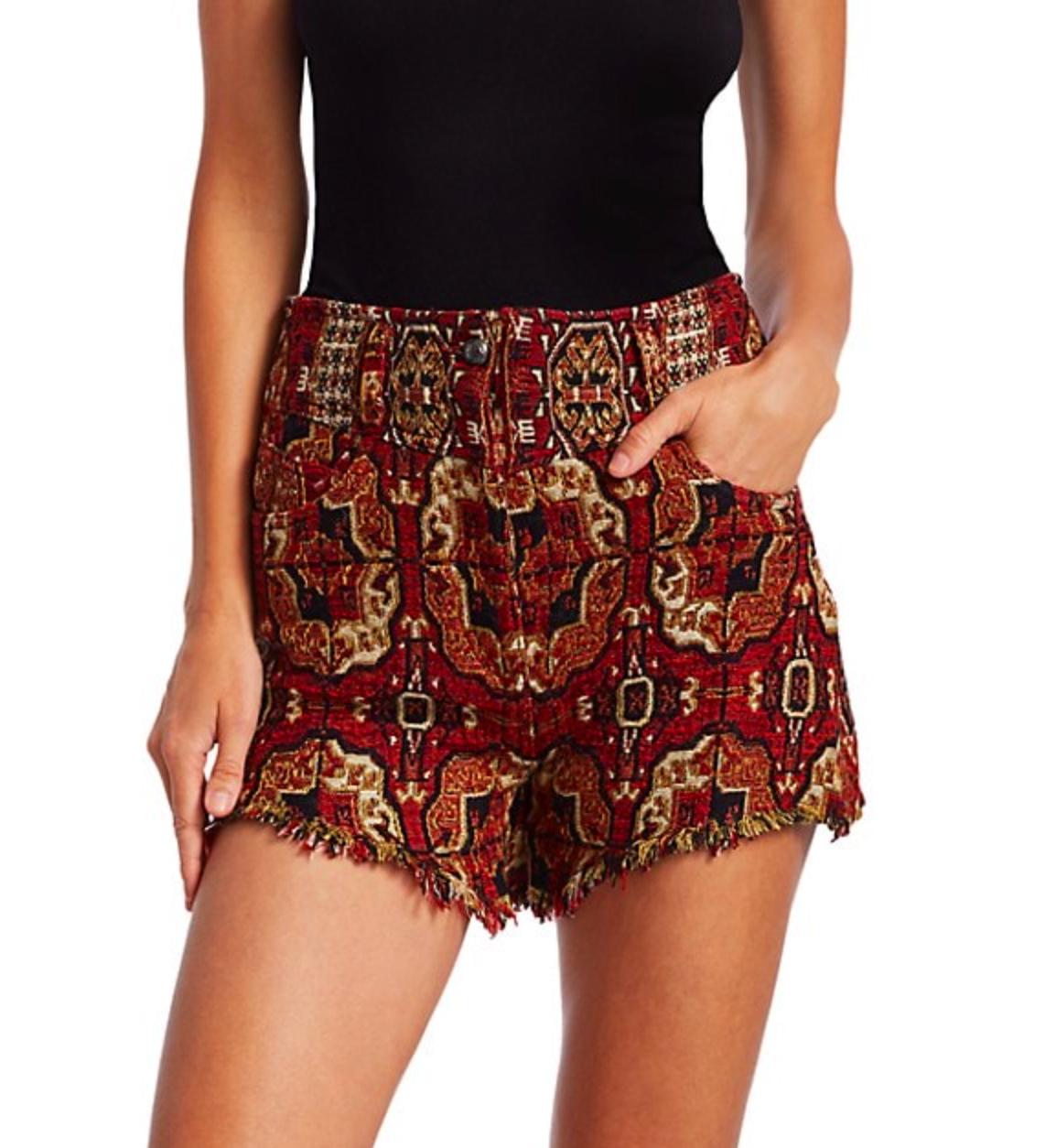 Etro Runway Red and Black Woven Jacquard Dress Shorts Size 26 In New Condition In Paradise Island, BS