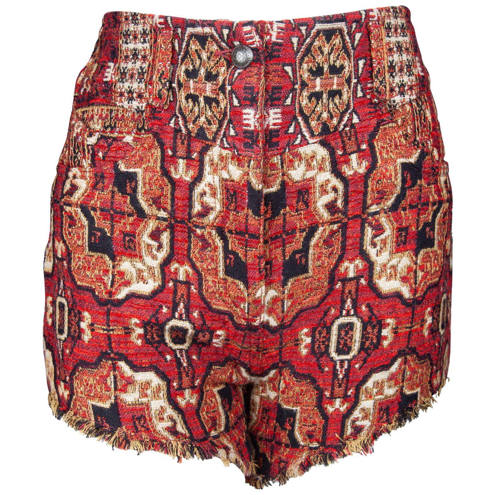 Etro Runway Red and Black Woven Jacquard Dress Shorts Size 26