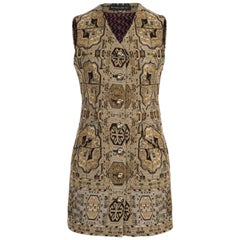 Etro Laufsteg ärmelloses schwarzes & beige Jacquard-Minikleid mit Knopfleiste/Vest Gr. 42 