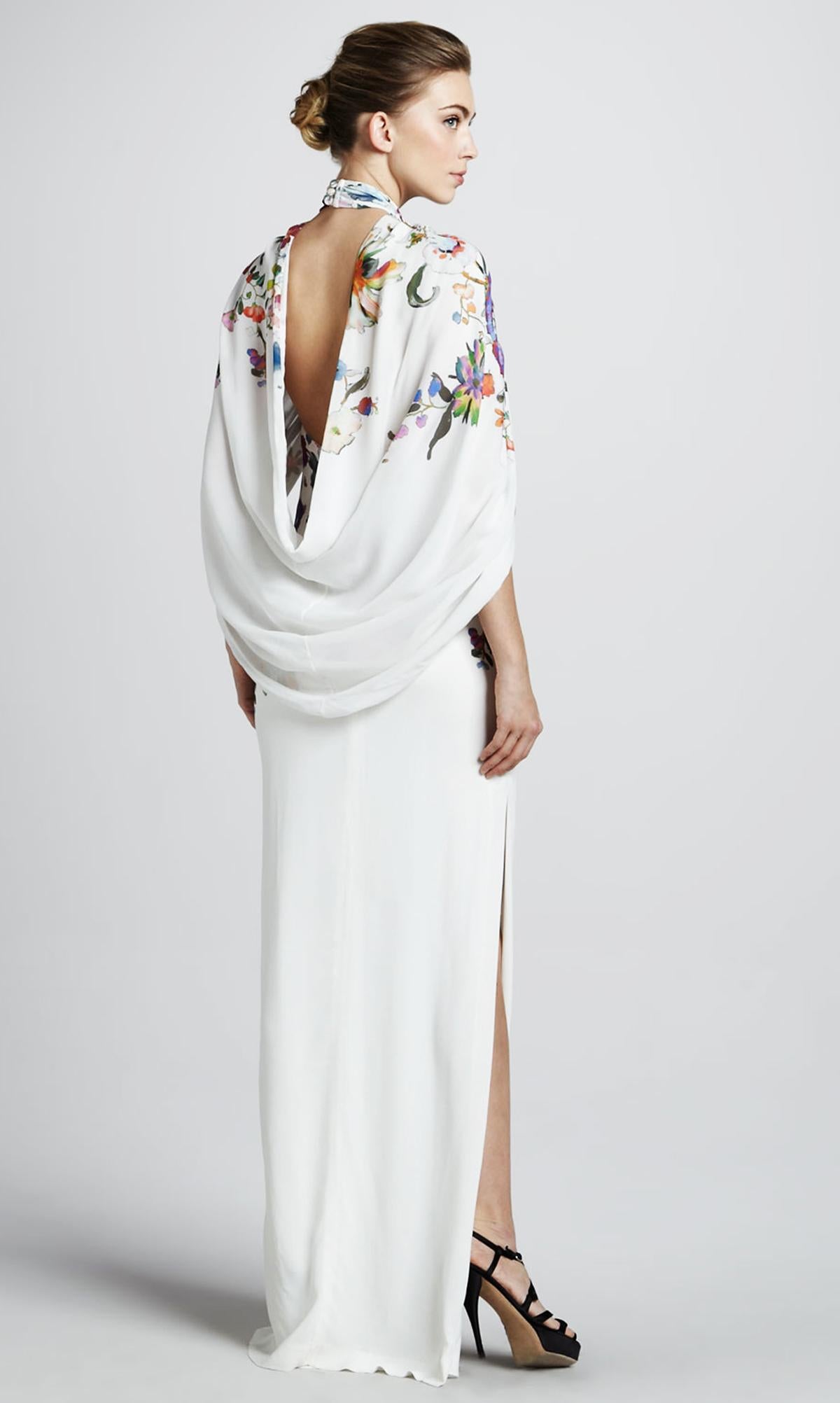 Etro Runway White Floral Print Caped Wedding Long Dress Gown It.44 1