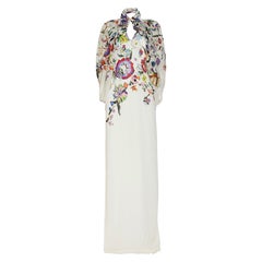 Etro Runway White Floral Print Caped Wedding Long Dress Gown It.44