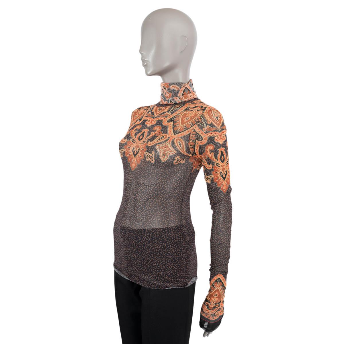 Women's ETRO rust & black 2019 PAISLEY STRETCH-TULLE Turtleneck Sweater 42 M For Sale
