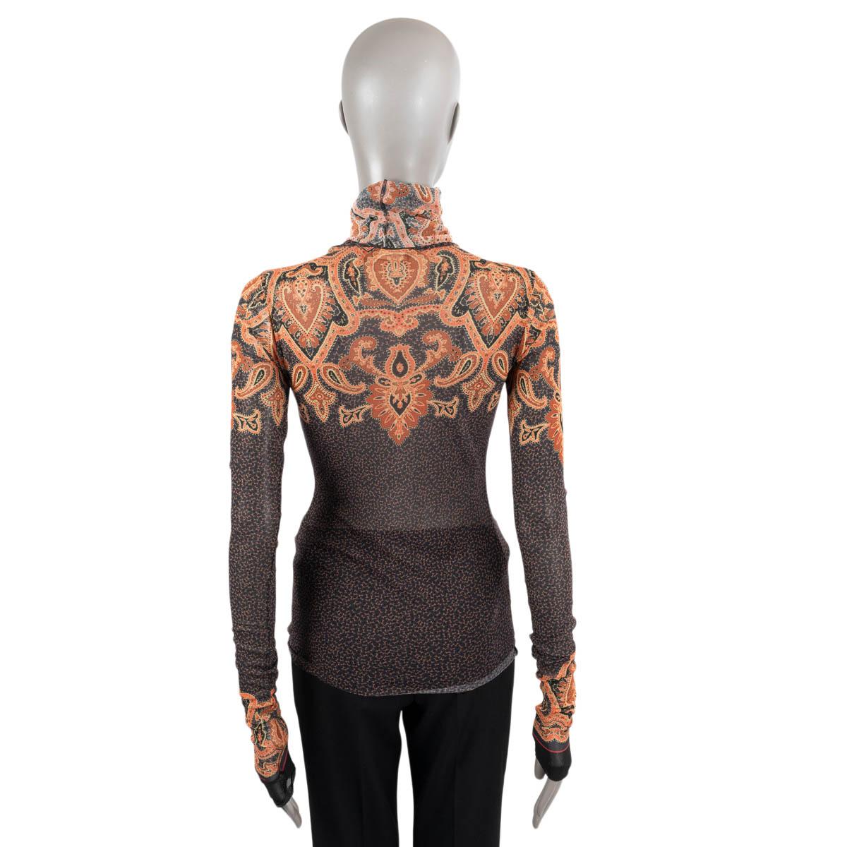 ETRO rust & black 2019 PAISLEY STRETCH-TULLE Turtleneck Sweater 42 M For Sale 1