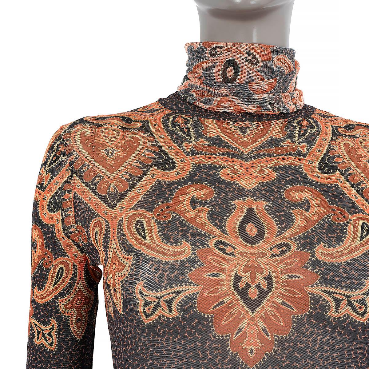 ETRO rust & black 2019 PAISLEY STRETCH-TULLE Turtleneck Sweater 42 M For Sale 2