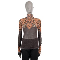 ETRO rust & black 2019 PAISLEY STRETCH-TULLE Pull à col roulé 42 M