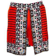 Etro Scarlet Orange Silk Crepe Tribal Print Mini Skort S